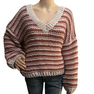 POL Chunky VNeck Sweater Mauve Cream Cropped Sweater Sz S